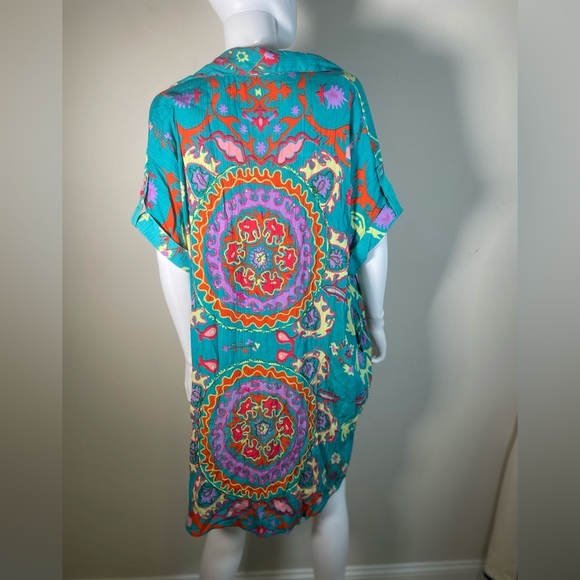 Gold & Silver Paris Dress Sz TU/OS Floral Boho Embroidered Beaded Caftan India - Picture 3 of 16